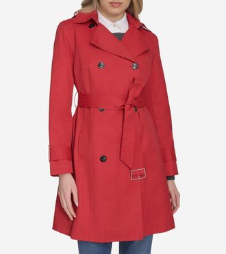 Cole Haan Womens Hooded Trench Coat - Red Size Large