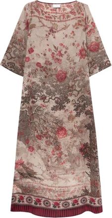 Pierre-Louis Mascia Kleedjes, Dames, Veelkleurig, S, Zijden Caftan Jurk met Artistieke Prints