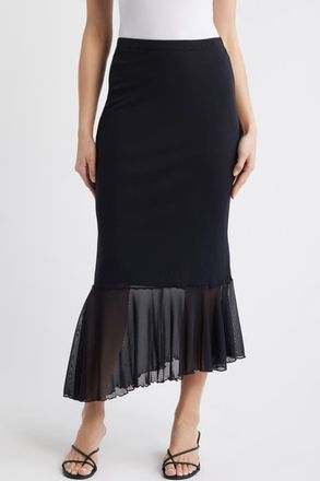Loveappella Flounce Midi Skirt in Black at Nordstrom, Size X-Large