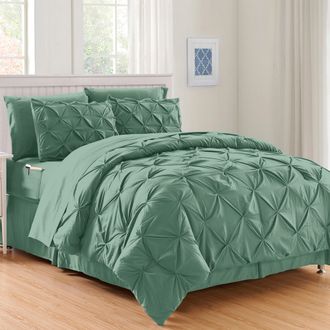 Elegant Comfort 8-pc Pintuck Pinch Comforter Set - Includes 4-pc Sheet Set With Sided Storage Pocket