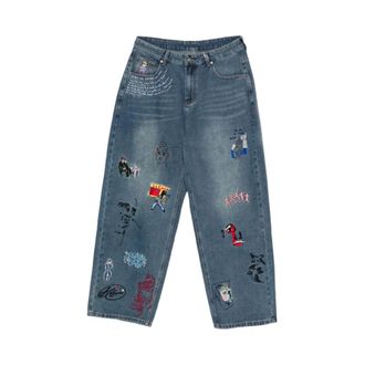 KidSuper Studios Loose-fit Jeans, male, Blue, Size: L Boro Stitched Double Knee Pants