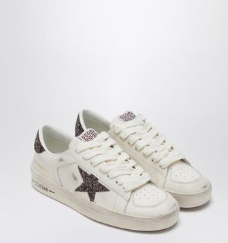 Golden Goose Stardan Sneaker In White Leather And Brown Glitter