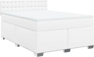 vidaXL Vidaxl - Cama Box Spring Con Colch&oacute;n Cuero Sint&eacute;tico Blanco 140x200cm