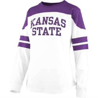 Pressbox Womens Kansas State University Half-Back Top In White/purple