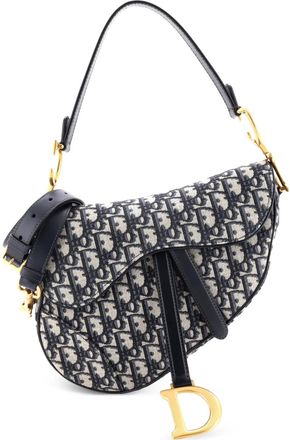 Dior Borsa a spalla Saddle media in tela con motivo Oblique con tracolla - Blu