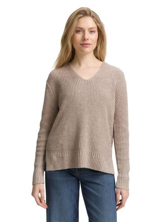 Tom Tailor Strickpullover TOM TAILOR, Damen, Gr. XXL, beige (soft taupe melange), Rippstrick, Obermaterial: 55% Baumwolle, 25% Polyacryl, 20% Polyester, Struktur