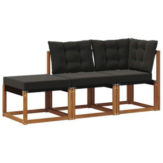 vidaXL Unidades De Sof&aacute; Modular De Exterior 3 Pieza Natural Y Negro Vidaxl