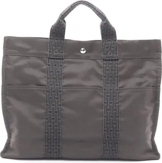 Herm&egrave;s Gray Nylon Canvas Handbag Tote Bag (Pre-Owned)