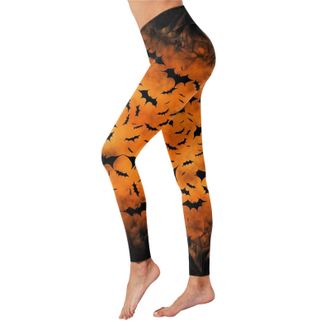 Generic High Waisted Leggings for Women, Soft Elastic Opaque Halloween Bat Print Tummy Control Yoga Pants Leggings,Plus Size Workout Gym Yoga Stretchy Pants F