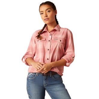 Ariat Womens Rebar Made Tough DuraStretch Work Shirt Long Sleeve in Mauveglow Plaid Cotton, Size X-Small, by Ariat