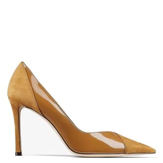 Jimmy Choo London Cass 75 Suede and Patent Pumps, Brand Size 34.5 ( US Size 4.5 )