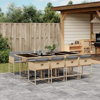 vidaXL Set Comedor De Jard&iacute;n 9 Pzas Con Cojines Rat&aacute;n Sint&eacute;tico Beige Vidaxl