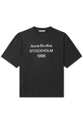 Acne Studios Exford Distressed Logo-Print Cotton-Jersey T-Shirt