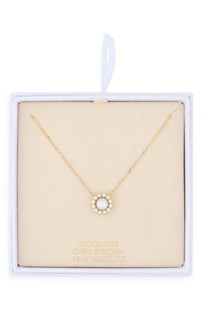 Nordstrom Rack Faux Pearl Cubic Zirconia Halo Pendant Necklace in Clear- White- Gold at Nordstrom Rack