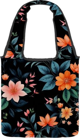 Generic Floral with Leaves Reversible Canvas Shoulder Tote - Double-Sided Print, 12oz Cotton, 27cm Drop, Fold-Flat Bag for Travel, Shopping, Street Outings