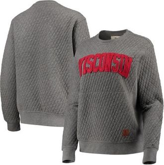 Pressbox Womens Pressbox Heather Charcoal Wisconsin Badgers Moose Quilted Pullover Sweatshirt in Heather Gray at Nordstrom, Size Xx-Large