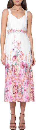 Adelyn Rae Remi Floral Midi Dress in White/Magenta at Nordstrom, Size X-Small