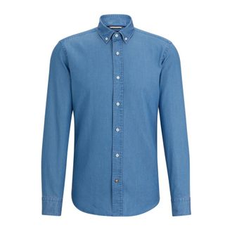 HUGO BOSS Casual Overhemd met Knoopsluiting van Blauwe Jeansstof - Heren - Casual Overhemden - Blauw - XL - Overhemden
