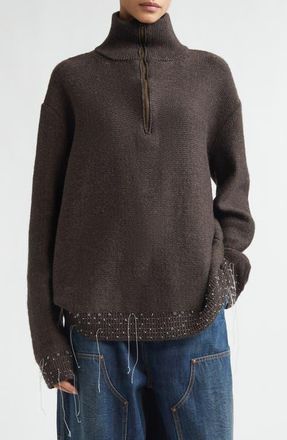 Maison Margiela Work in Progress Wool Blend Half Zip Sweater in Brown at Nordstrom, Size Medium