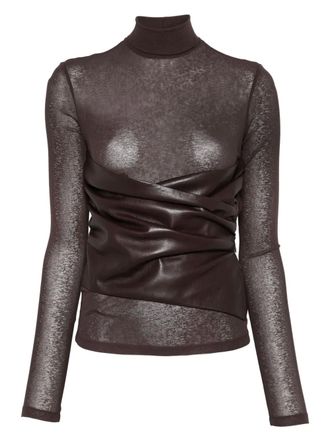 Nanushka draped-panel turtleneck top - women - Recycled Polyester - L - Brown