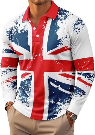 Generic Mens Union Jack Polo Shirt Great Britain Bunting Flags Print Sleeve Collared Button Down Golf Shirts (UK, Alpha, 3XL, Regular, Regular, 3)