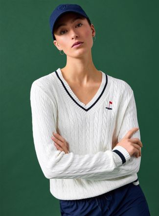 I.FIV5 Womens V-neck cable-knit golf sweater