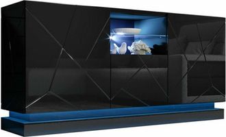 Mirjan24 Aparador Charlotte 186, Negro + Negro Brillante, 75x150cm, N&uacute;mero De Puertas: 042cm, Mdf, Led