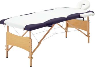 vidaXL Vidaxl Camilla De Masaje Plegable 2 Zonas Madera Blanco Y Morado
