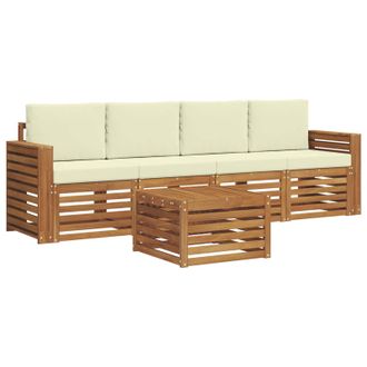 vidaXL Conjunto De Sof&aacute;s De Exterior Con Coj&iacute;n 5 Pcs Natural Y Crema Vidaxl