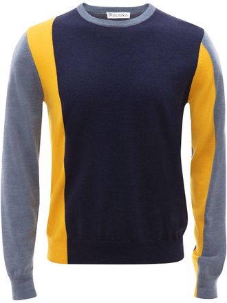 J.W.Anderson colour-block long-sleeve jumper - men - Merino - M - Blue