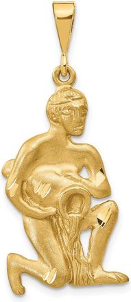 Diamond2Deal 14k Yellow Gold Satin Diamond-cut Aquarius Zodiac Charm Pendant