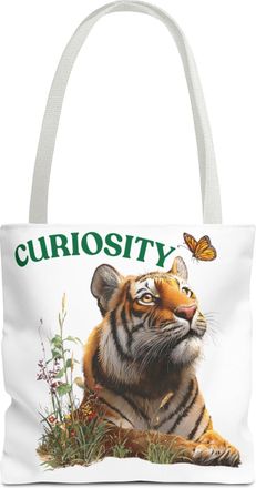 Generic Curiosity Tiger Tote Bag - Nature Lovers Accessory, Eco-Friendly Shopping Bag, Unique Animal Design, White, 13 &times; 13, Regular