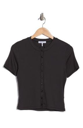 Rag & Bone Essie Short Sleeve Button-Up Crop T-Shirt in Black at Nordstrom Rack, Size X-Large