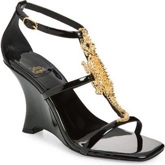 Jeffrey Campbell Swamped Wedge Sandal in Black Patent Gold at Nordstrom, Size 5.5