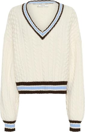 Gestuz Gestreepte Kabeltrui Pullover - Dames - V-hals truien - Wit - XS - Wol - Truien & Vesten