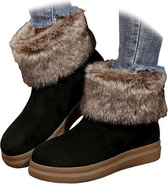 Generic Womens Ankle Boots, Womens Fleece-Lined Warm Thick-Soled Comfortable Cotton Boot, Casual Non-Slip Snow Boot for Winter Outdoor (Black,8.5)