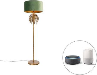 QAZQA Smart Floor Lamp Gold 145 cm with Green Lampshade Incl. Wifi A60 - Botanica