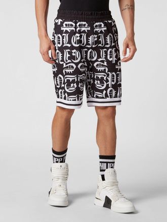 Philipp Plein Cotton Jersey Jogging Shorts with Printed Logo