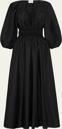 Matteau Shirred Plunge Balloon-Sleeve Mini Dress