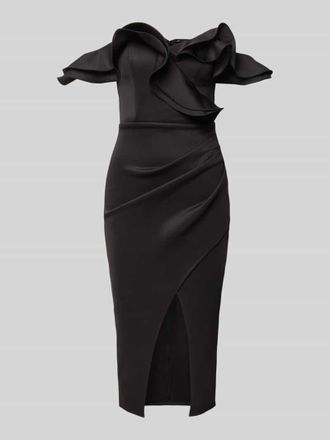 Lipsy Knielanges Cocktailkleid im Off-Shoulder-Look mit Volants in Black, Gr&ouml;&szlig;e 32