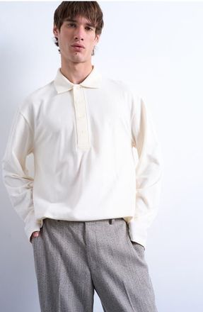 Topman Long Sleeve Polo in Ecru at Nordstrom, Size Xx-Large