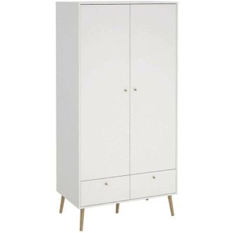 Dmora Dmora - Guardaroba 2 ante Kahina, Mobile camera da letto, Cabina armadio portabiti, Armadio appendiabiti, 99x58 h200 cm, Bianco
