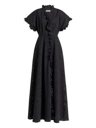 Alberta Ferretti ruffled eyelet dress - women - Cotton/Polyester - 40 - Black