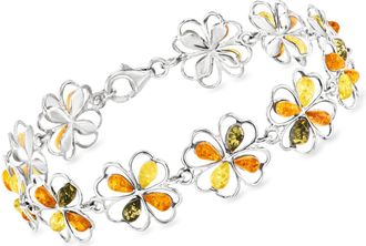 Ross-Simons Multicolored Amber 4-Leaf Clover Bracelet in Sterling Silver