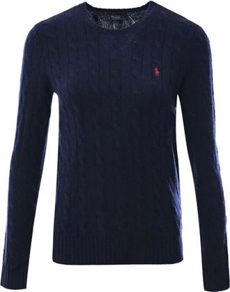 Ralph Lauren Round-neck Knitwear, female, Blue, L, Cable Knit Wool Jumper