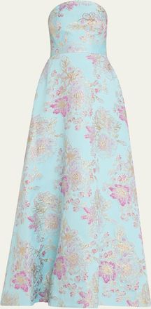 Teri Jon Strapless Metallic Floral Jacquard Gown