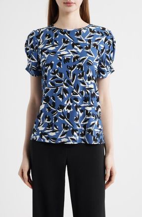 Anne Klein Floral Short Sleeve Top in Blue Jay Multi at Nordstrom, Size X-Small P