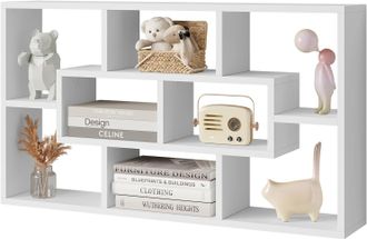 Woltu Woltu - Librer&iacute;a De Pared Con 8 Compartimentos En 3 Dimensiones Diferentes. 85 X 16 X 48 Cm. Color Blanco