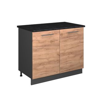 Vicco Mueble Bajo Para Fregadero Fame-line, Roble Dorado/antracita, 100 Cm, Et Antracita, Vicco