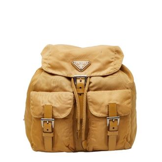 Prada Beige Brown Nylon Leather Backpack (Pre-Owned)